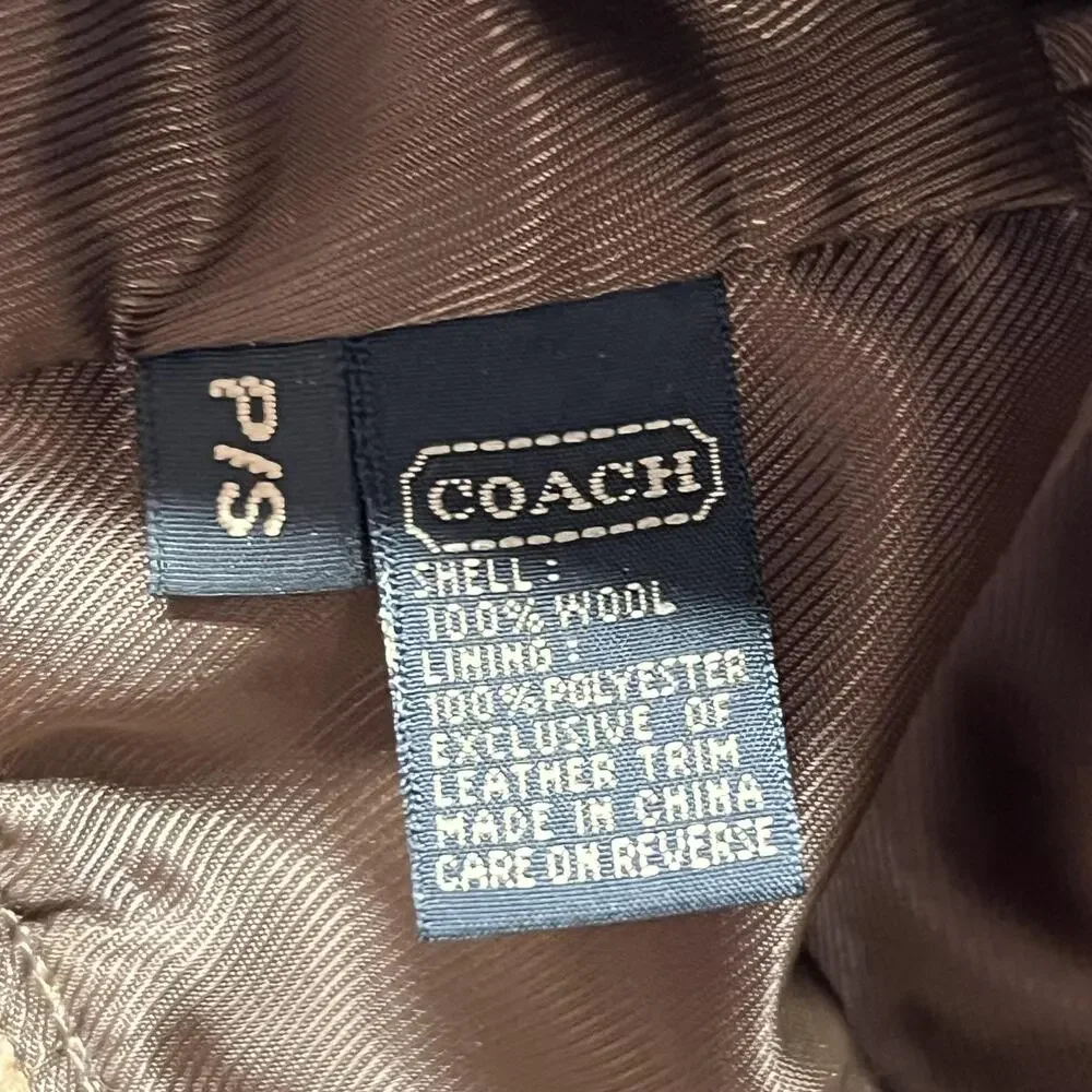 Coach Hat Bucket Womens S Beige Wool Plaid Tweed Lined Leather Trim Winter